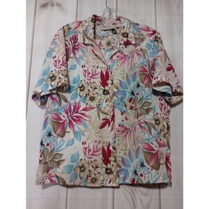 Donnkenny Shirt Ladies Large Petite‎ Pink Floral Button Front #Grandma